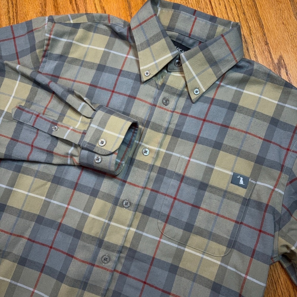 Local Boy Outfitters Flannel Shirt Mens Medium Green Plaid Stretch Button Down